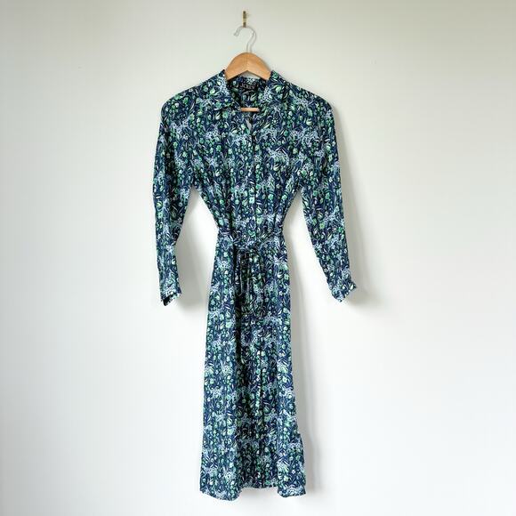 J. Crew Button Front Long Sleeve Midi Shirt Dress in Fauna Floral 00 - Picture 2 of 10